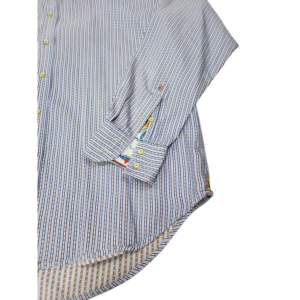 Robert Graham Mens XL TG Striped Button Front Dress Shirt Blue White - Picture 3 of 4